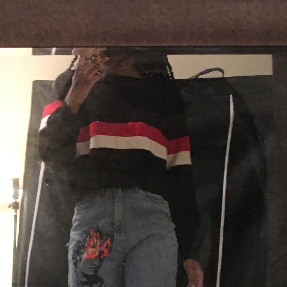 Black Red and White Cropped Sweatshirt